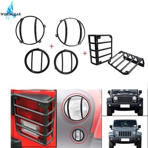 WISENGEAR Heavy Steel Car Headlights Head Light Cover + Taillight Guards Cover + Front Turn Signal Lamp Cap For Jeep Wrangler JK