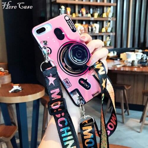 HereCase Camera phone case for OPPO reno 2 A ACE 3 pro 4PRO A1K A9 2020 soft silicone glossy cases cover with Bracket lanyard