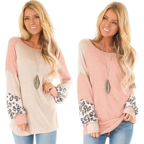 Womens Sexy Leopard Long Sleeve O-Neck Pullover Sweatshirts 2019 Fashion Autumn Women Casual Loose Fit Tops Hoodies for Women