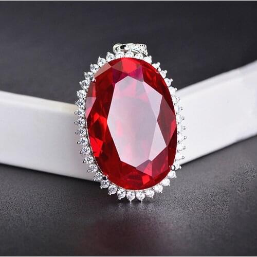 Big red crystal ruby gemstones diamonds pendant necklaces for women white gold silver color choker jewelry bijoux party gifts