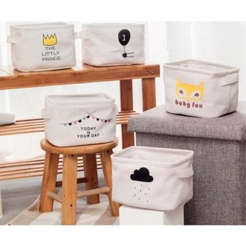 1PC Cartoon Cotton Linen Storage Basket Office Desktop Kids Toys Storage Box Makeup Cosmetic Case Sundries Organizer Container