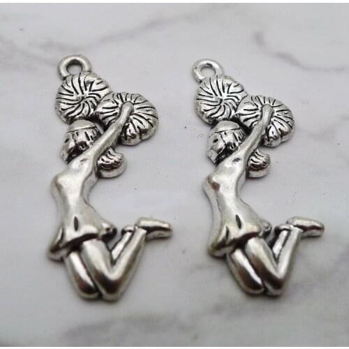 10 PCS/Lot 13mm*32mm Pendant Antique Silver Color Cheerleader girls Charms For Jewelry Making DIY earrings