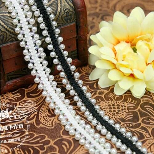 10Yards Braided Beaded Lace Fake Pearls Rhinestones Trim DIY Craft Embroidered Lace Ribbon Trim Costume Applique Sewing on Trim