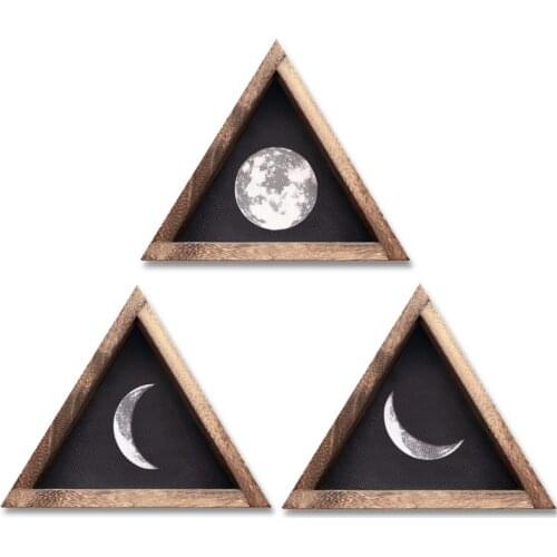 3PCS Suit Rustic Wall Moon Phases Decor Moon Signs Framed Wooden Wall Art Prints Wall Hanging For Apartment Bedroom Living Room