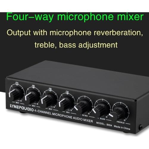 4-channel microphone microphone mixer supports stereo output with reverberation high and low bass adjustment USB 5V power supply