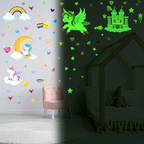 4Pcs Cartoon Fluorescent Stickers Glow In The Dark Wall Switch Sticker Castles Stars Stickers Removable Home Decor for Kid Baby