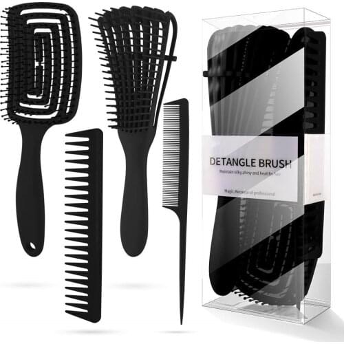 4 in 1 Hair Brush Set for Adults and Kids Detangling Hair Brush for Black Natural Curly Wet Dry Thick Straight Long Hair