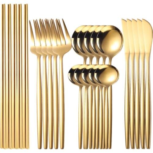 Covered Rose Gold Dinnerware Dish Knife Stainless Steel Silverware Table Cutlery Kitchen Set Flatware Forks and Spoon Chopsticks