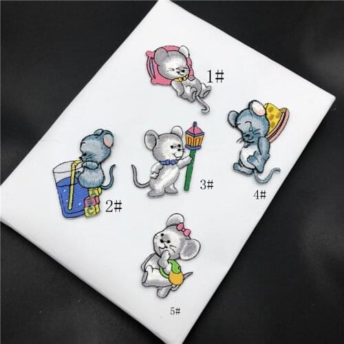5pc Iron on Mouse Patches for Clothing Small Embroidery Ironing Cute Applique Parches Animals Sticker for Bag Backpack Jeans