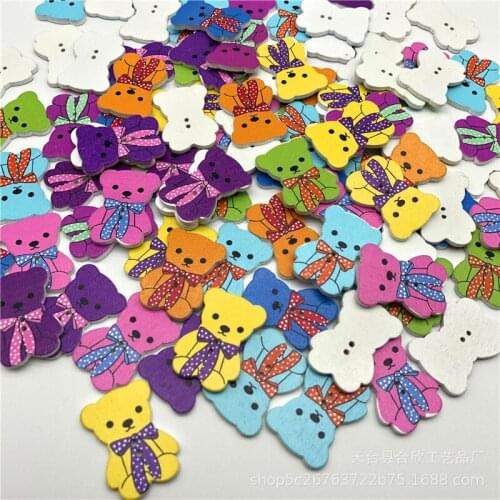 50pcs 35x25mm DIY Wooden Bear Buttons 2 Holes Sewing Crafts For Cardmaking Embellishments