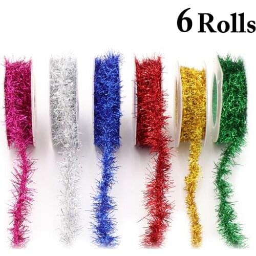 6 Rolls Colorful Christmas Tinsel Garland Accessories DIY Metallic Christmas Tree Hanging Accessories Home Decor Party Supplies