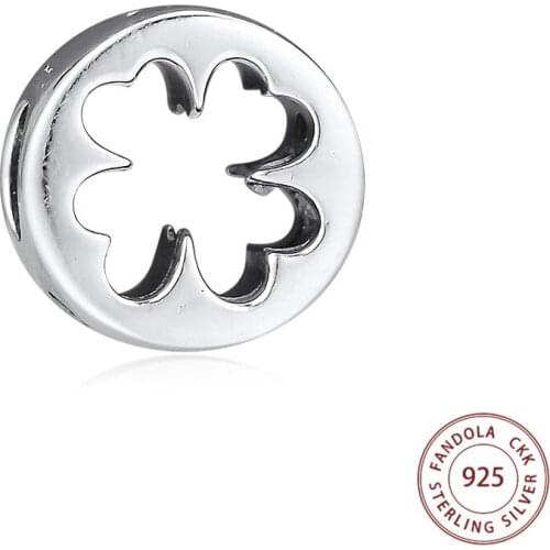 CKK 925 Sterling Silver Luck Clover Cut Out Charms Fits Pandora Charm Bracelets Metal Beads Women DIY Jewelry Making