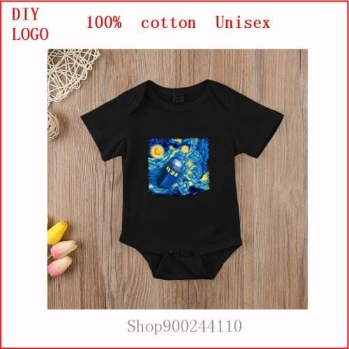 Infant Newborn bodysuits Baby Girls Boys Short Sleeve Blue Phone box at Starry the night Print Romper Jumpsuit Outfit Clothes