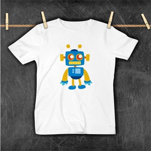 Baby Boys Fashion Popular Robot Printed Streetwear T-shirts Aesthetic Cartoon High Quality Kids Tshirt Crewneck Children Clothes