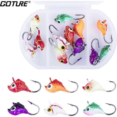 Goture 12Pcs/box Ice Jig Kit Winter Fishing Lure Vertical Jigging Bait Lead Head Lure for Perch
