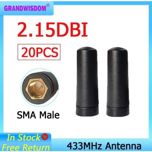 20pcs 433 MHz Antenna 2.15dBi SMA Male Connector Mini Size 433MHz IOT antena directional antenne for wireless Lorawan watermeter
