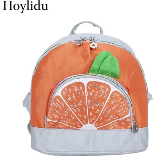 Canvas Orange School Bags For Girls Cartoon Cute Adjustable Strap Kids Bag Kindergarten Backpack Anti-theft Children Schoolbag