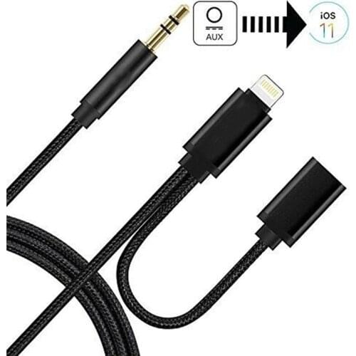 2in1 Lightning to Aux 3.5mm & Lightning Cable For Apple IPhone 6/6s/6sPlus/7/8/7 Plus/8 Plus/X/Xs/Xr/Xs Max 1M Headphone