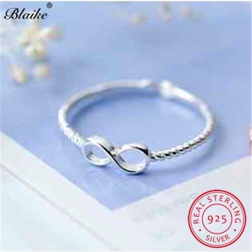 Blaike Letters 8 Shaped Infinity Rings For Women Real 925 Sterling Silver Open Adjustable Thin Eternity Ring Female Wedding Gift