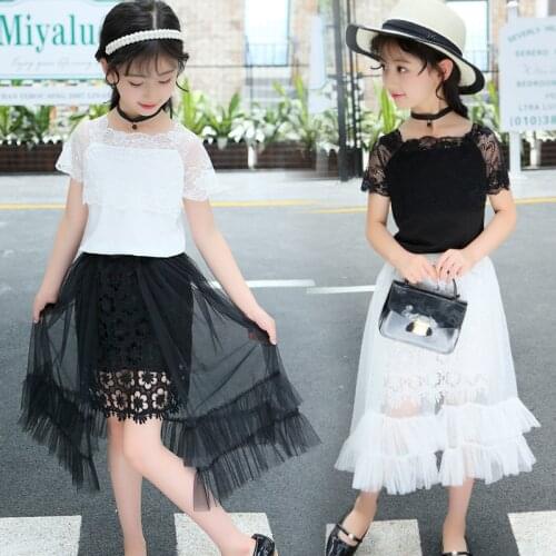 Girls Skirt Set 2019 Fashion Teenage Girls Summer Clothes Lace Tops and Skirts Summer Baby Girls Clothing Set Children Outfits
