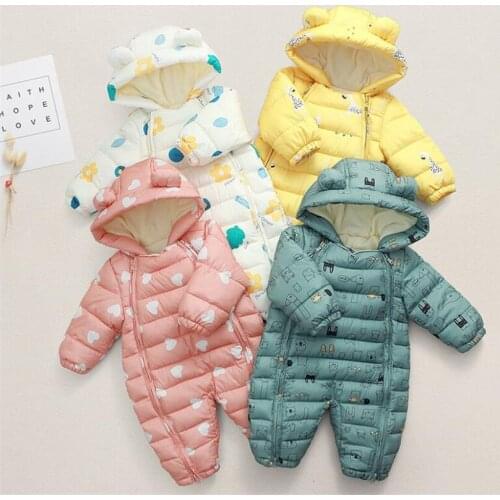 Baby Winter Clothes Hooded Baby Snowsuit Outerwear Fleece Thick Warm Baby Romper Jumpsuit Toddler Baby Boys Girl Romper Overalls