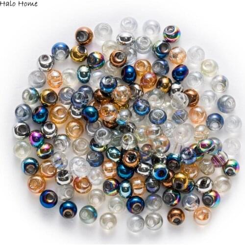 50pcs Plating Round Crystal Glass Loose Spacer Beads Jewelry Making Sewing Handmade Shoes Bags Clothing Headwear Garment 6mm