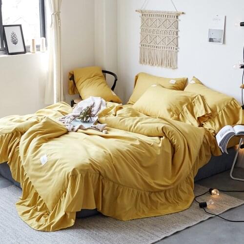 Korean Princess Style Mermaid Lace Four-Piece Set Korean Style Simple Solid Color Ins Style Bed Sheet Type Bedding