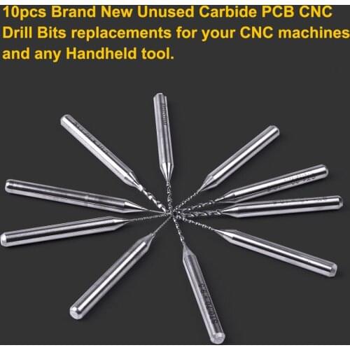 10Pcs/Set 3.175mm Shank Carbide PCB Mini Twist Drill Bit Kit 0.3mm to 1.2mm for Print Circuit Board CNC Drill Bits Machine Tools