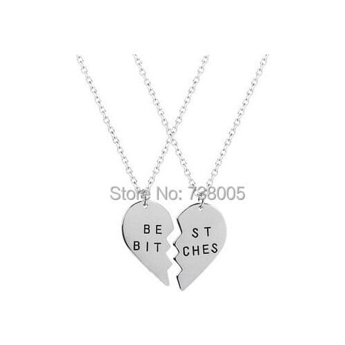 2014 new style broken heart 2 parts pendant necklace " best bitches" best friend BFF Forever necklace Wholesale Jewelry