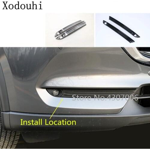 Car Body Head Front Fog Light Lamp Frame Stick Styling ABS Chrome Cover Trim 2pcs For Mazda CX8 CX-8 2017 2018 2019 2020
