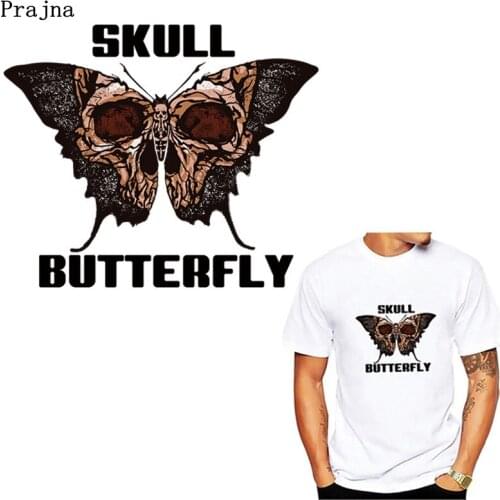Prajna Skull Butterfly Iron On Patches For Clothing DIY Ironing Stickers On Jacket Heat Transfers Wholesale PVC Sticker Patches