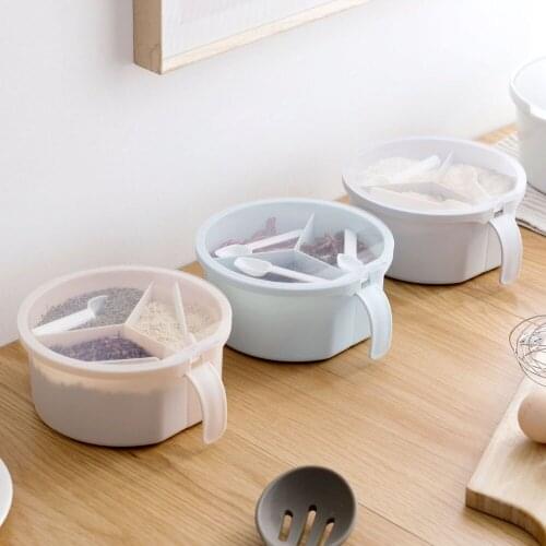 3 Grid Seasoning Bottles With 3 Spoons Transparent Plastic Spices Condiment Jar Container Storage With Handle Kitchen Organizer