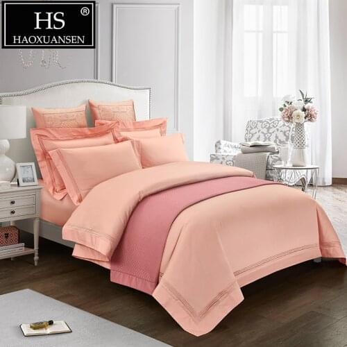 Luxury 500 Thread Count Pink Bedding Set 4 Pieces Ultra Durable Bed Sheet Set Queen King Double Bed Quilt Cover Set 100% Cotton