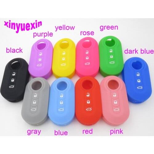 50pcs Hot Sale Xinyuexin Silicone Car Key Cover Case For Fiat 500 With 3Buttons Flip Remote Key Case For Car Jacket Car-styling