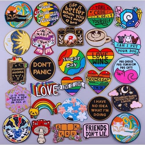 Hippie Heart Patches For Clothing Thermoadhesive Patches on Clothes Pride Gay Patch Cartoon Letter DIY Iron on Embroidery Patch