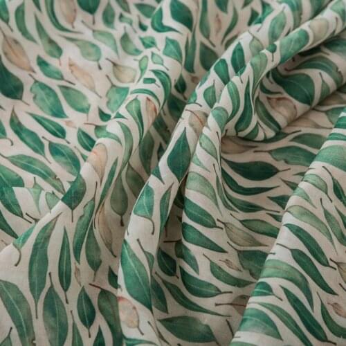 Natural Ramie fabric Willow leaf printing sewing Customized fabrics for fashionable dresses and gowns fabric for dress