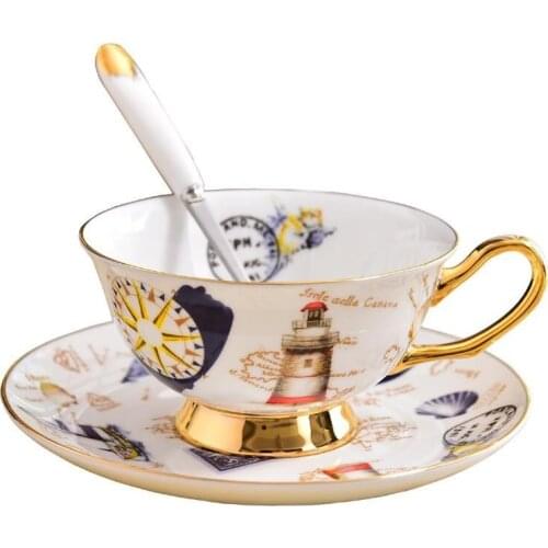 Vintage Coffee Cup Set Ceramic Black Tea Cups With Saucer Designer Bone China Crafts Porcelain With Spoon Set Retro New Arrival