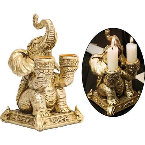 Vintage Elephant Sculpture Pillar Candle Holder, Resin Retro Tall Candlestick