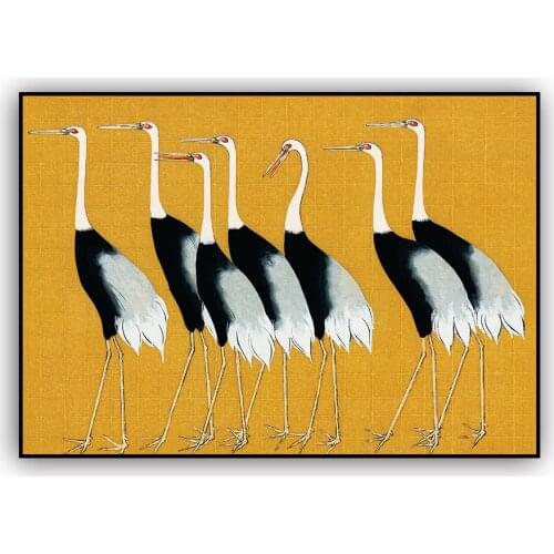 Vintage Japanese Red Crown Crane Poster Traditioncal Japanese Wall Art Ogata Korin Antique Canvas Print Picture Home Decoration