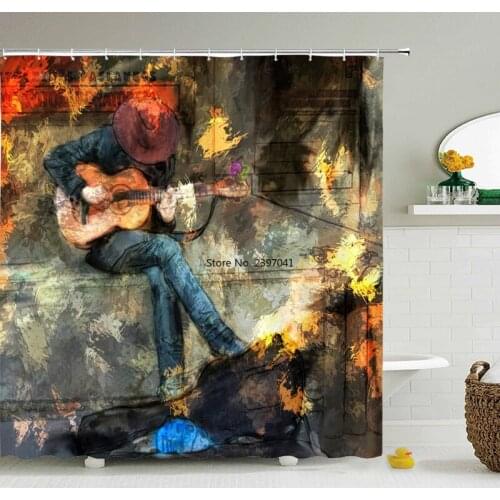 Music Rock Shower Curtain Waterproof Bathroom screen Dance Piano Guitar Print Shower Curtain Polyester Fabric Bath Home Hooks