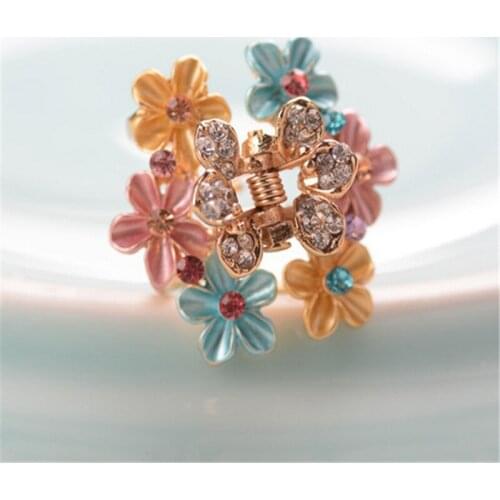 High Quality Rhinestone Crystal Colorful Enamel Flowers Hair Clip Jewelry Hair Claws Metal Crab Clip Wedding Hair Accessories