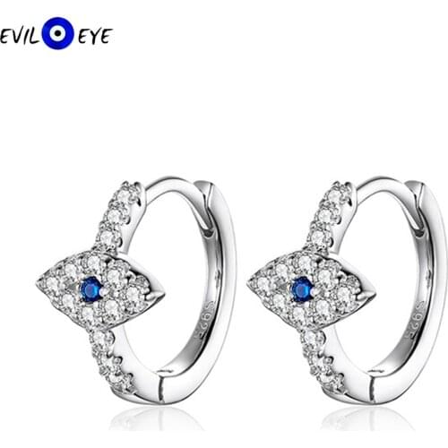 EVIL EYE Micro Pave Blue Zircon Turkish Evil Eye Hoop Earrings 925 Sterling Silver Small Earrings for Women Girls Jewelry ES05