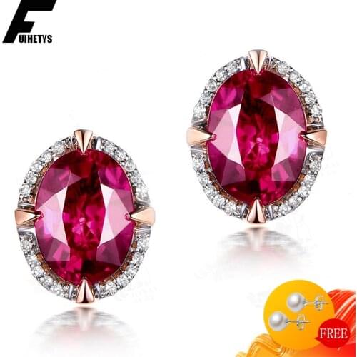 Vintage Earrings 925 Silver Jewelry Oval Shape Ruby Zircon Gemstones Stud Earring for Women Wedding Engagement Party Accessories