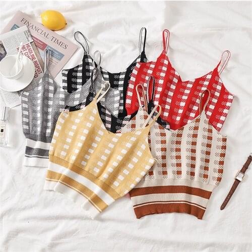 2020 Summer Fashion Women Crop top Sexy streetwear V-Neck knitting Underwear tank top women Cloth Sleeveless Camisole y2k tops