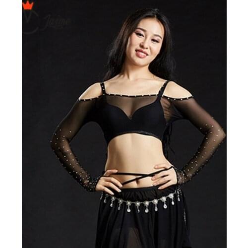 Top Women Dancewear Long Sleeves Belly dace Accessories Women Bodysuit Bottoming Shirt Belly Dance Tops with Diamond
