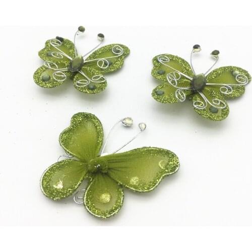 10pcs 53x45mm Green Wire Glitter Butterfly Garment Appliques Wedding Decoration Cardmaking SCRAPBOOKING Embellishments