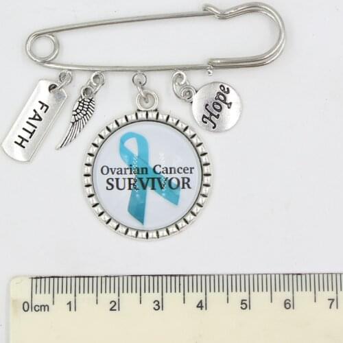 10PC Wholesale Survivor Awareness Brooch Pin Faith Hope Teal Ribbon Ovarian Cancer Survivor Pin Brooch Safety Pins for Women Men