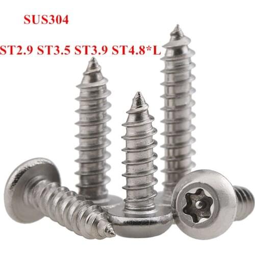 100pcs ST2.9 ST3.5 ST3.9*L Six-Lobe Round Head Torx Self Tapping Screws SUS304 Security with Pin Torx Screw stainless steel