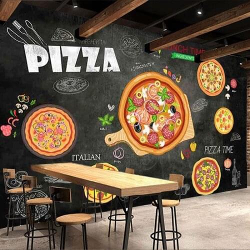 3D Poster Wall Painting Cartoon Hand Painted Pizza Fast Food Restaurant Burger Shop Photo Wall Mural Waterproof Canvas Wallpaper