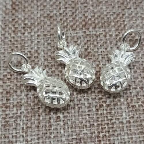 925 Sterling Silver Hollow Pineapple Charms 2-Sided Fruit Pendants for Bracelet Necklace